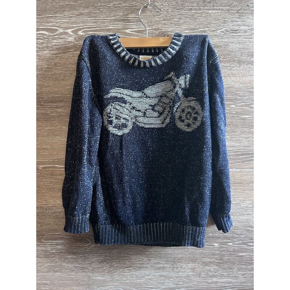 Gymboree Boy Sweater 3t Motorcycle Blue Cars crew neck knit